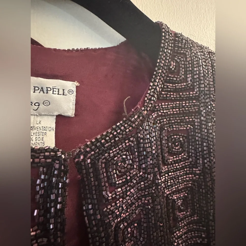 Adrianna PAPELL BOUTIQUE EVENING BEADED & SILK STUNNING JACKET Burgundy Small